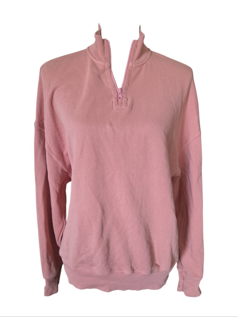 ATM Terry Cotton Blush Pink Quarter-Zip Pullover Sweatshirt